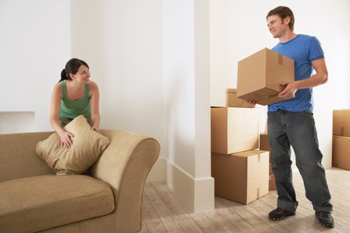 Packed moving boxes prepared for a Westham home move